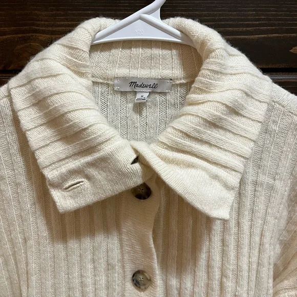 Madewell Cream Ribbed Button-Up Wool Blend Cardigan Sweater Size M - Picture 6 of 12